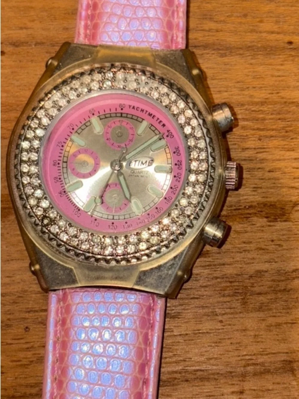 Time and Tru Pink Crystal-Trim Watch with Pink Dial and Strap